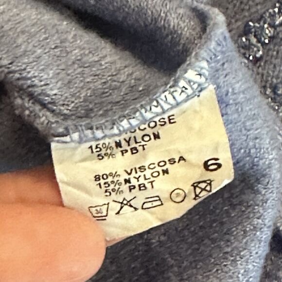 Free For Humanity Sweater Size 6 Viscose Blue Stars Quarter Sleeves Italy - Picture 5 of 5